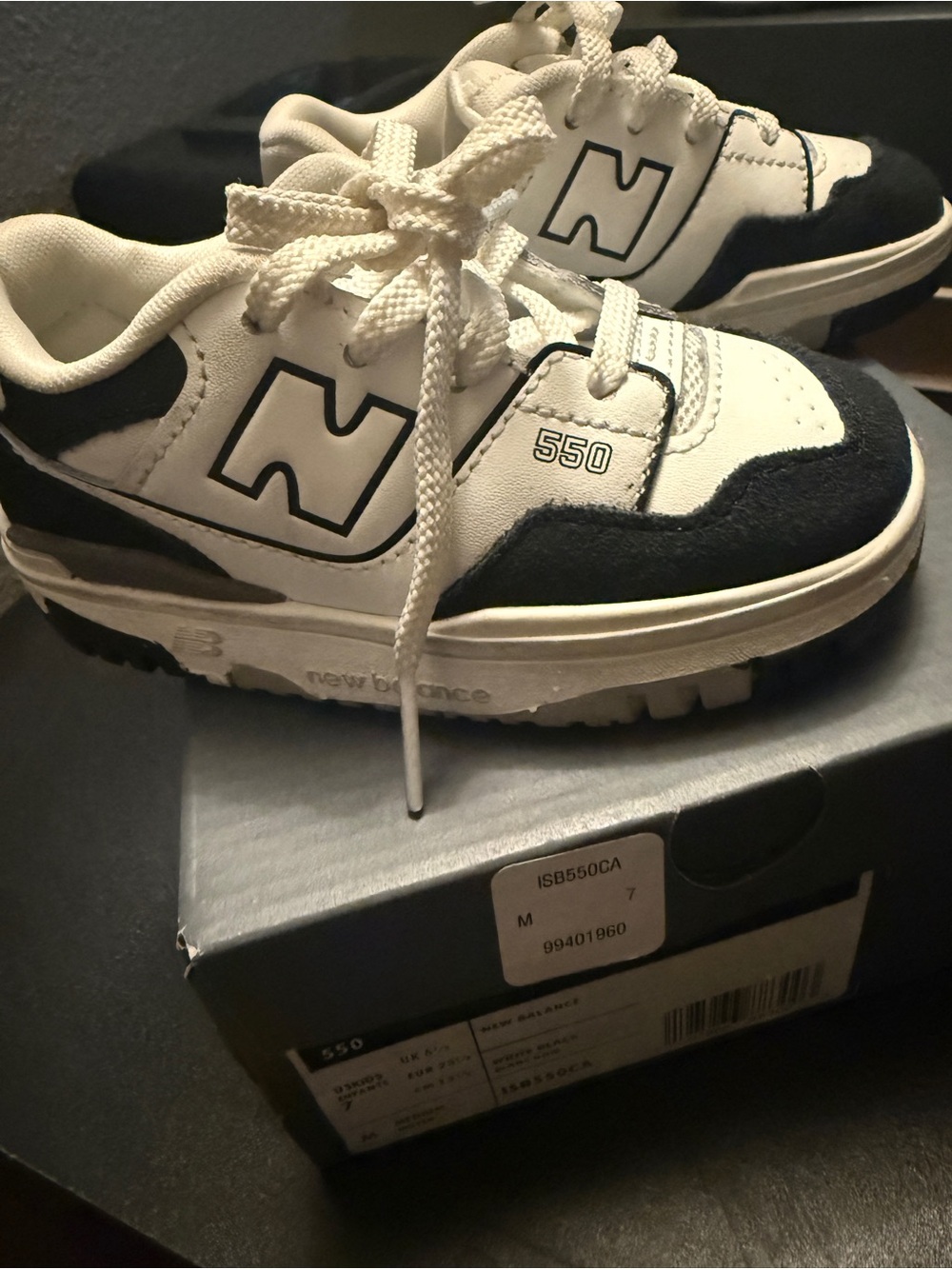 New Balance Kids 550 Sneakers in White and Black 7 infants